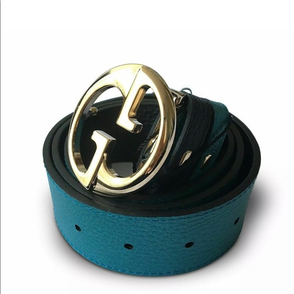 Gucci Black/Blue Leather Reversible Belt - Picture 1 of 8